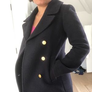 J CREW WOMENS 0 NAVY DOUBLE BREASTED COAT